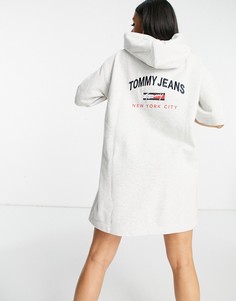 Серое платье-худи с короткими рукавами Tommy Jeans-Серый