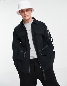 Черная куртка с принтом на рукавах River Island-Черный
