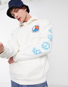 Белый капсульный худи с логотипом на спине Tommy Jeans Luv The World