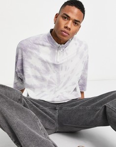 Серая футболка в стиле oversized с принтом тай-дай и короткой молнией ASOS DESIGN-Серый