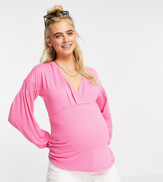 Розовая блузка для кормления с передней частью на запахе и пышными рукавами Mamalicious Maternity-Розовый цвет Mama.Licious