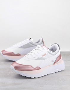 Белые кроссовки с розовыми вставками с эффектом металлик PUMA Cruise Rider-Розовый цвет