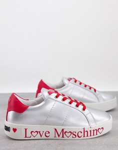 Серебристые/красные кроссовки на плоской платформе Love Moschino-Серебристый