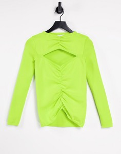 Лаймовый трикотажный топ со сборками спереди Topshop-Желтый
