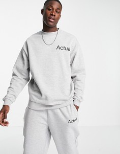 Серый меланжевый свитшот в стиле oversized с принтом логотипа (от комплекта) ASOS Actual-Белый
