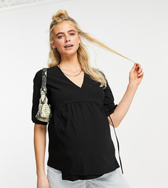 Черная блузка из бенгалина с запахом Topshop Maternity-Черный цвет