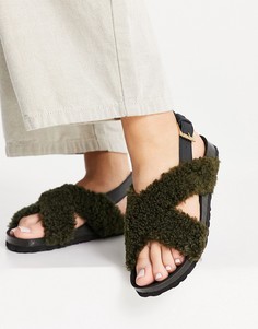 Зеленые сандалии из плюшевого искусственного меха на плоской подошве Kaltur-Зеленый цвет