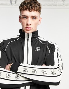 Черный свитшот на молнии с воротником-стойкой и лентой Siksilk