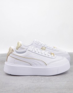 Белые кроссовки с золотистой отделкой Puma Oslo Maja-Золотистый