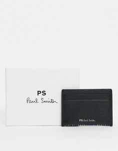 Черная кожаная кредитница с отделкой в полоску PS Paul Smith-Черный цвет