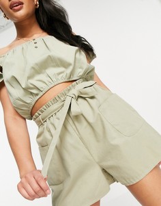 Шорты цвета хаки с завязкой на талии от комплекта Missguided-Зеленый