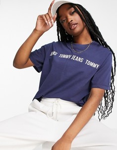 Темно-синяя футболка с короткими рукавами и логотипом Tommy Jeans-Темно-синий