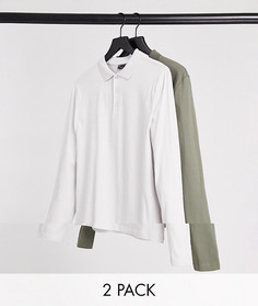 2 поло из органического хлопка с длинными рукавами ASOS DESIGN-Многоцветный