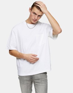 Белая свободная футболка из органического хлопка с карманом Topman-Белый