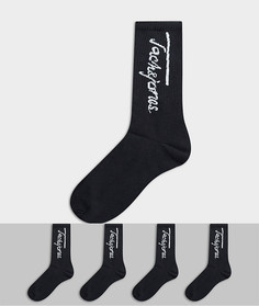 Набор из 4 пар черных носков с логотипом Jack & Jones-Черный