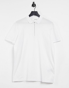 Белая футболка поло с короткой молнией Selected Homme-Белый