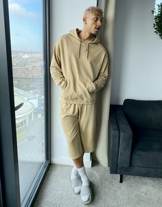 Светло-коричневый спортивный костюм в стиле oversized с худи и шортами ASOS DESIGN-Коричневый цвет