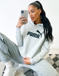 Серый укороченный худи с логотипом Puma Essentials