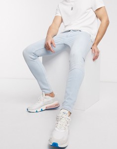 Выбеленные голубые супероблегающие джинсы из органического хлопка Topman-Голубой