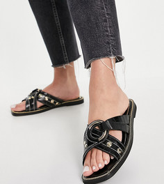 Черные сандалии для широкой стопы с перекрестными ремешками и металлической фурнитурой River Island-Черный