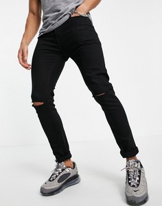 Черные джинсы из органического хлопка с рваной отделкой Topman-Черный