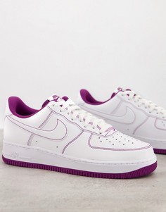 Бело-фиолетовые кроссовки со строчкой Nike Air Force 1 07-Белый