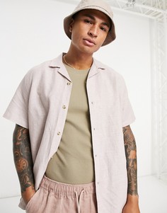 Розовая свободная льняная рубашка с отложным воротником ASOS DESIGN-Розовый цвет
