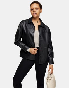 Черная куртка свободного кроя из искусственной кожи Topshop-Черный