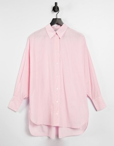 Поплиновая рубашка в стиле oversized розового цвета в полоску Stradivarius-Розовый цвет