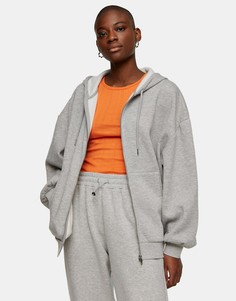 Серый меланжевый худи на молнии Topshop