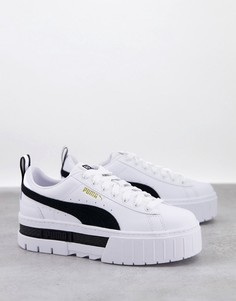 Белые кроссовки с черной отделкой на платформе Puma Mayze-Белый