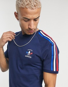 Темно-синяя футболка с тремя полосками цветов флага Франции adidas Originals-Темно-синий