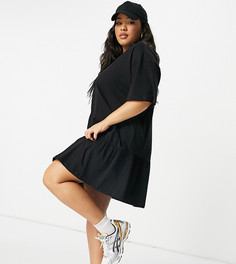 Черное платье-футболка в стиле oversized с оборкой по низу ASOS DESIGN Curve-Черный цвет