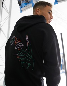 Черный oversized-худи с принтом в виде лица на спине ASOS DESIGN-Черный цвет