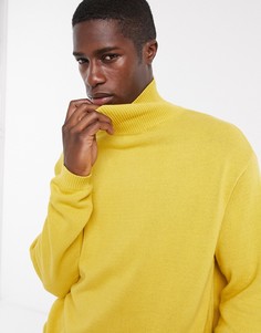 Джемпер горчичного цвета из хлопка средней плотности с воротником-стойкой ASOS DESIGN-Желтый