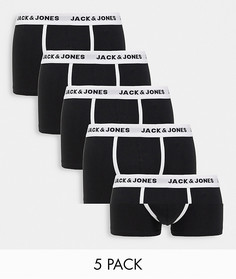 Набор из 5 черно-белых боксеров-брифов Jack & Jones-Черный