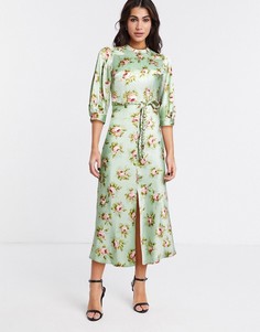 Чайное платье миди с цветочным принтом и складками ASOS DESIGN-Многоцветный