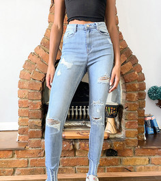 Голубые зауженные джинсы со рваной отделкой Missguided Tall-Голубой