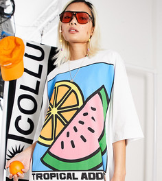 Платье-футболка в стиле oversized с принтом фруктов COLLUSION-Белый