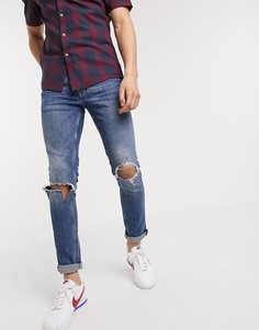 Синие выбеленные узкие джинсы из органического хлопка Topman-Голубой