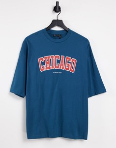 Синяя oversized-футболка с принтом "Chicago" из органического хлопка ASOS DESIGN-Зеленый цвет