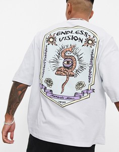 Светло-голубая oversized-футболка с принтом ASOS DESIGN-Голубой