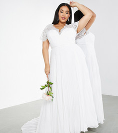 Свадебное платье с кружевной отделкой, глубоким вырезом и плиссированной юбкой ASOS EDITION Curve Sophia-Белый