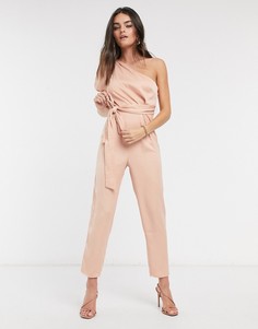 Розовый комбинезон на одно плечо с объемным рукавом ASOS DESIGN-Розовый цвет