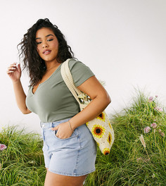 Облегающий топ цвета хаки с разрезом на горловине ASOS DESIGN Curve-Зеленый цвет