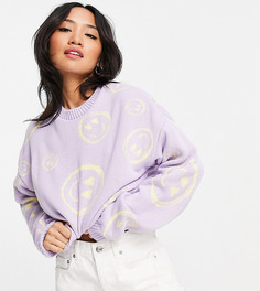Сиреневый джемпер с круглым вырезом и принтом в виде смайликов ASOS DESIGN Petite-Фиолетовый цвет
