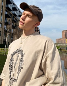 Бежевая oversized-футболка с текстовым принтом спереди ASOS DESIGN-Нейтральный