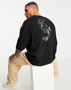 Черная oversized-футболка с графическим принтом рыбы на спине ASOS DESIGN-Черный цвет