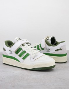 Белые низкие кроссовки с зелеными вставками adidas Originals Forum 84 Low-Белый