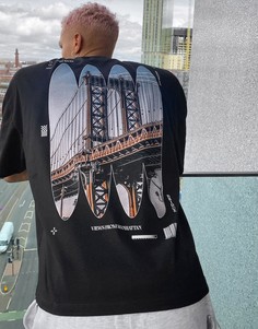 Черная свободная футболка из органического хлопка с принтом Нью-Йорка ASOS DESIGN-Черный